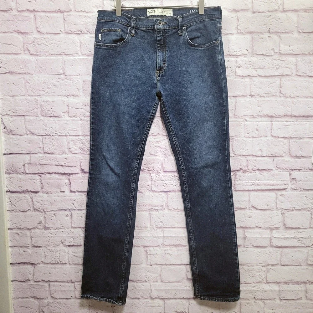 Vans V16 Slim‎ Dark Wash Denim Jeans Mens 33X32 Distressed Skater Y2K Grunge